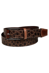 Tuscan Tinga Embossed Calfskin Leather Belt with Tabs in Cognac by Torino Leather