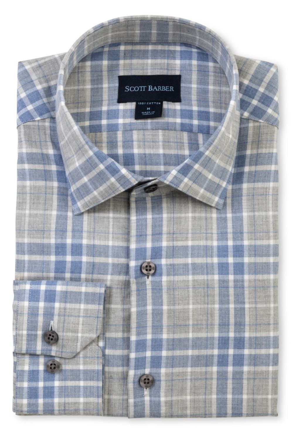 Weekend Heathered Windowpane Plaid Cotton Sport Shirt in Blue and Grey by Scott Barber