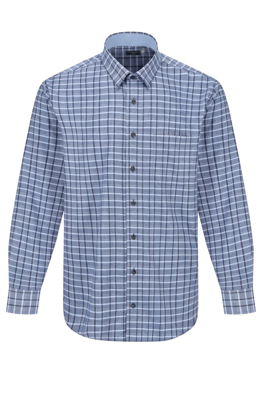 Multi Blue Plaid Cotton Sport Shirt with Hidden Button Down Collar by Leo Chevalier