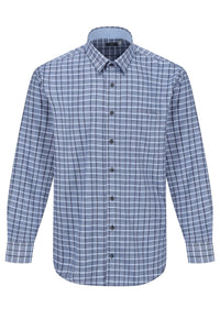 Multi Blue Plaid Cotton Sport Shirt with Hidden Button Down Collar by Leo Chevalier