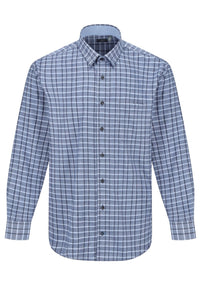 Multi Blue Plaid Cotton Sport Shirt with Hidden Button Down Collar by Leo Chevalier