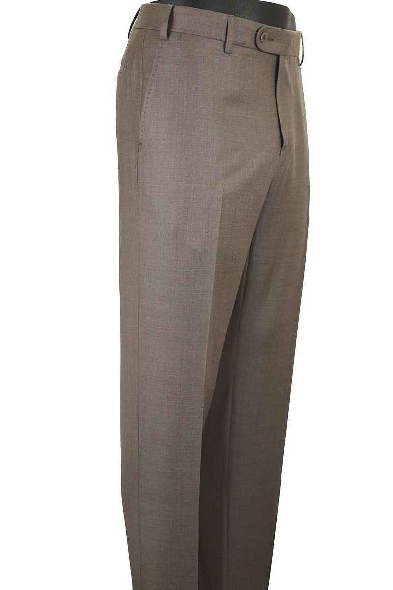 Super 110s Vitale Barberis Canonico Italian Luxury 4 Harness Wool Serge Flat Front Trouser in Wood (Choice of Fits) by 6 East by Ballin