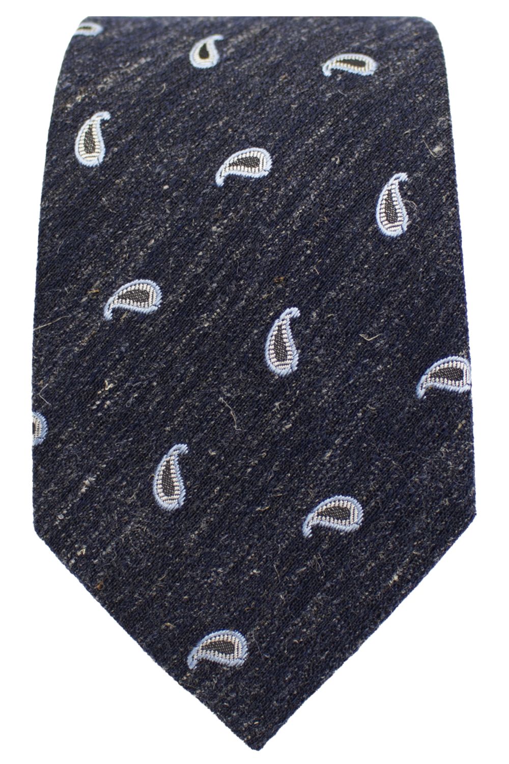 Neat Paisley Mélange Cotton-Blend Necktie in Navy by Dibi Menswear