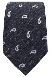 Neat Paisley Mélange Cotton-Blend Necktie in Navy by Dibi Menswear