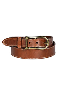 Burnished Waxy Bridle Leather Belt with Contrast Stitching in Copper Tan by Torino Leather