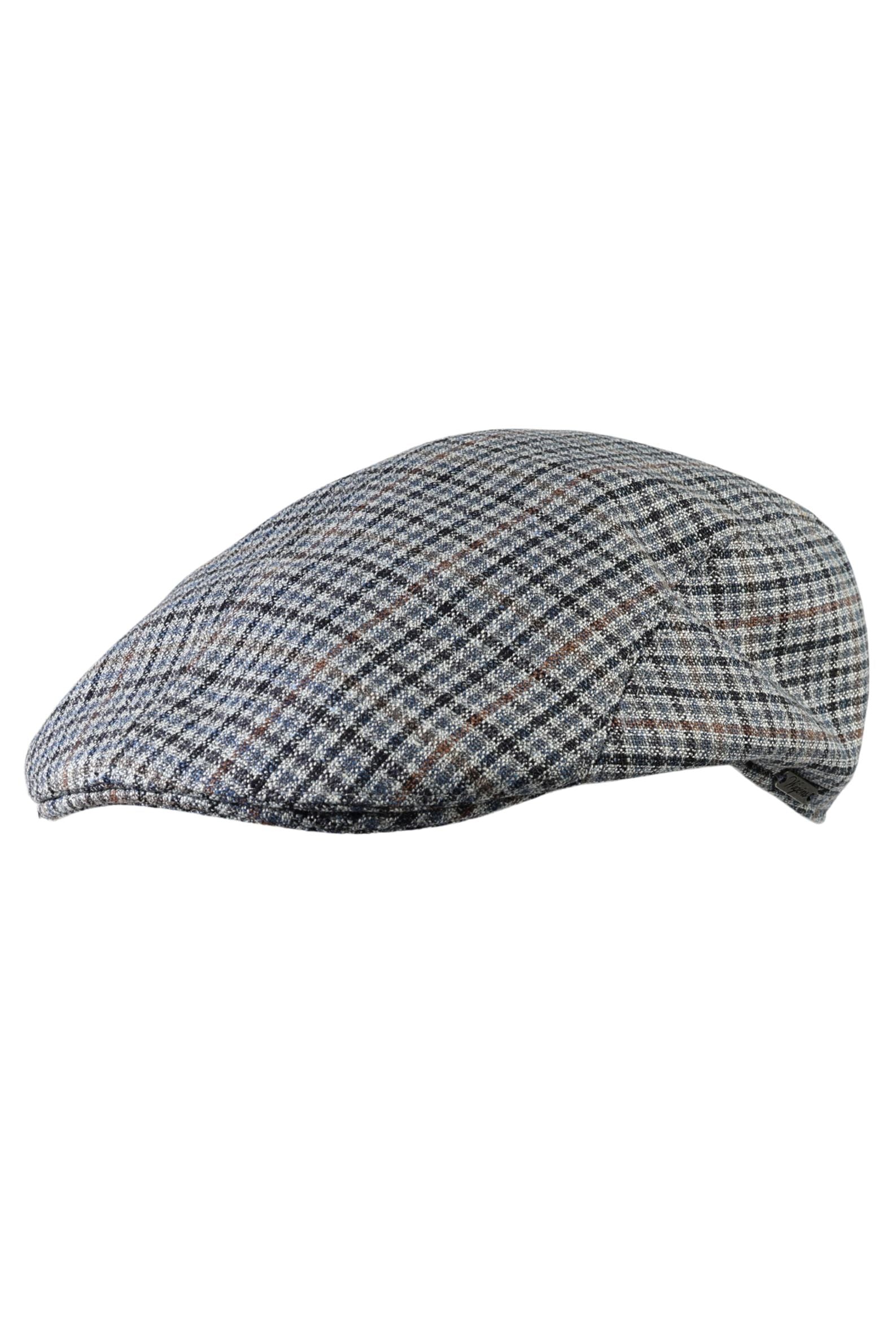 Ivy Modern 'Lanificio di Pray' Silk and Wool Check 'Archive Line' Cap in Blue/Grey by Wigens