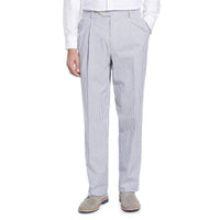 Seersucker Cotton Pant in Navy and White (Windsor Double Reverse Pleat) by Berle