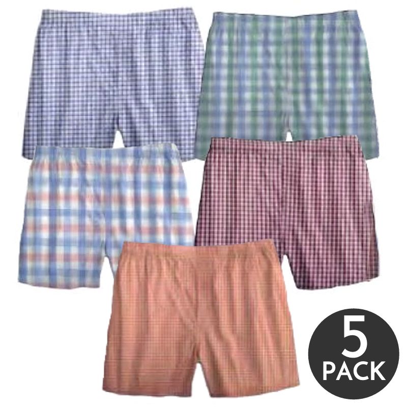 Multi Pack Assorted Plaid Full Make Cotton Poplin Boxer Shorts (5 Pack) (Average Sizing) by Batton