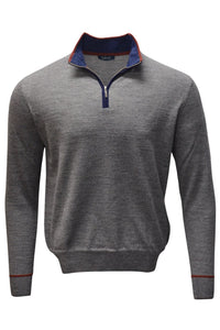 Baby Alpaca Mélange Quarter-Zip Sweater in Derby Grey by Blue 1899