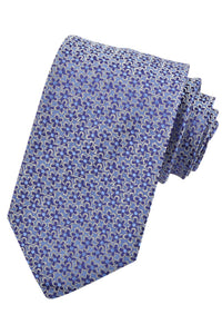 French Blue, Silver, and Navy Bordered Mini Floral Woven Silk Jacquard Tie by Dion Neckwear