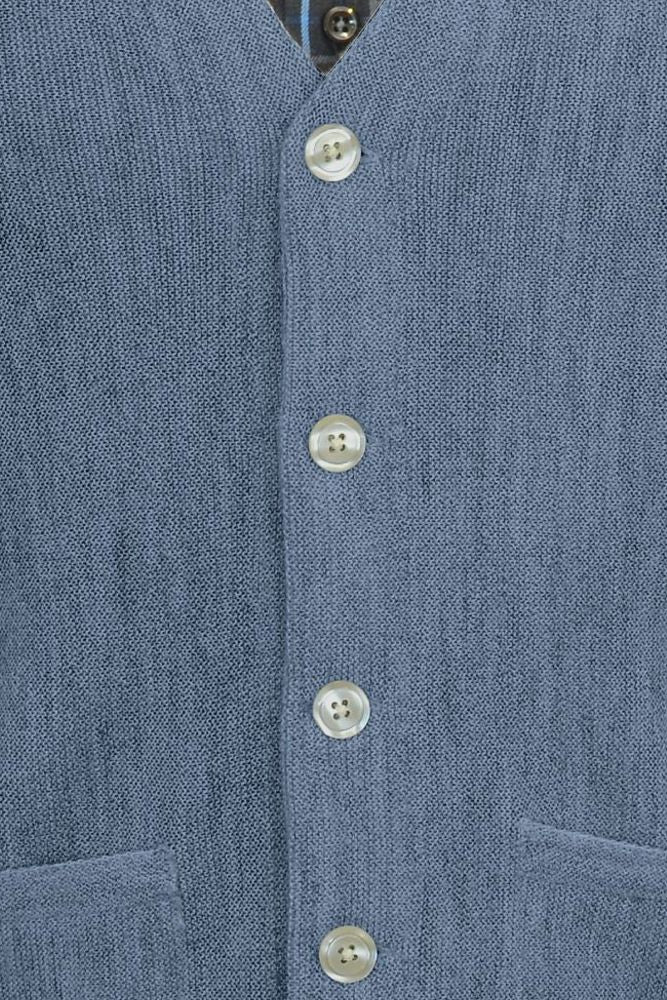 Baby Alpaca 'Links Stitch' V-Neck Cardigan Sweater in Sky Heather by Peru Unlimited