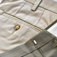 Cotton Twill Performance Dress Khaki in Stone, Size 37 (Regent Plain Front) by Berle