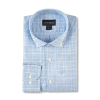 Cotton and Linen Glen Plaid Sport Shirt in Blue by Scott Barber