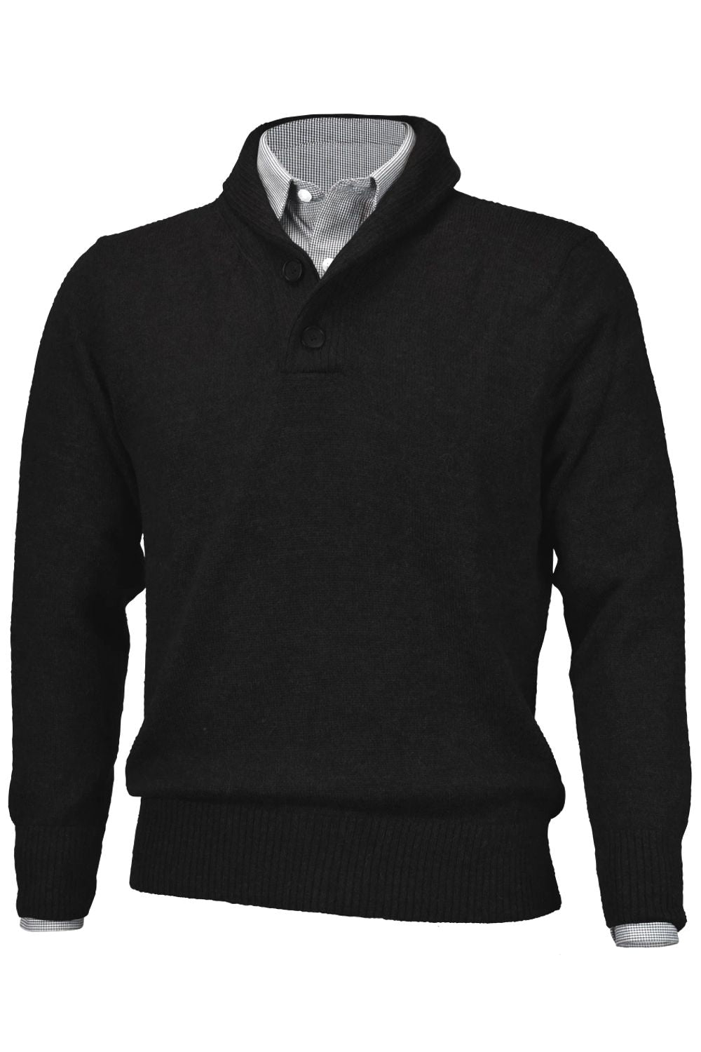 Royal Alpaca 2-Button Shawl Collar Sweater in Black Heather by Peru Unlimited