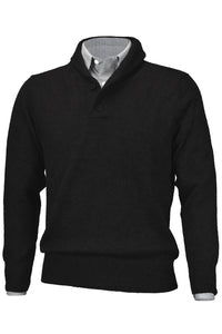 Royal Alpaca 2-Button Shawl Collar Sweater in Black Heather by Peru Unlimited