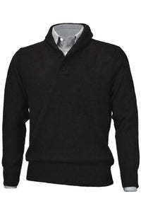 Royal Alpaca 2-Button Shawl Collar Sweater in Black Heather by Peru Unlimited