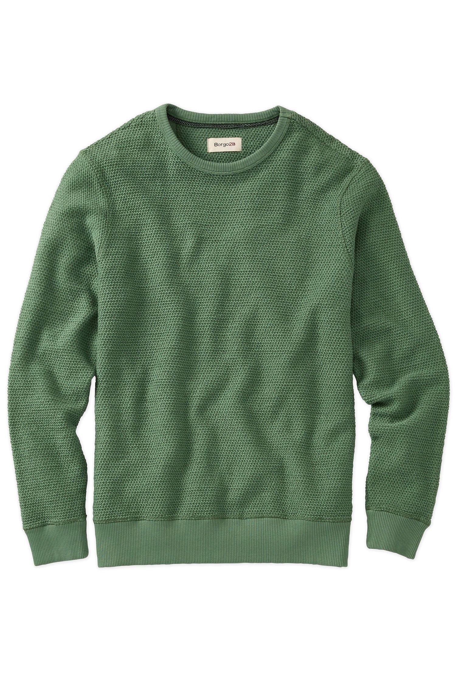 Textured Crew Neck Cotton Sweatshirt in Hunter by Borgo28