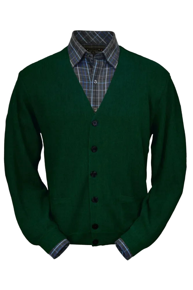 Baby Alpaca 'Links Stitch' V-Neck Cardigan Sweater in Forest (Size Medium) by Peru Unlimited
