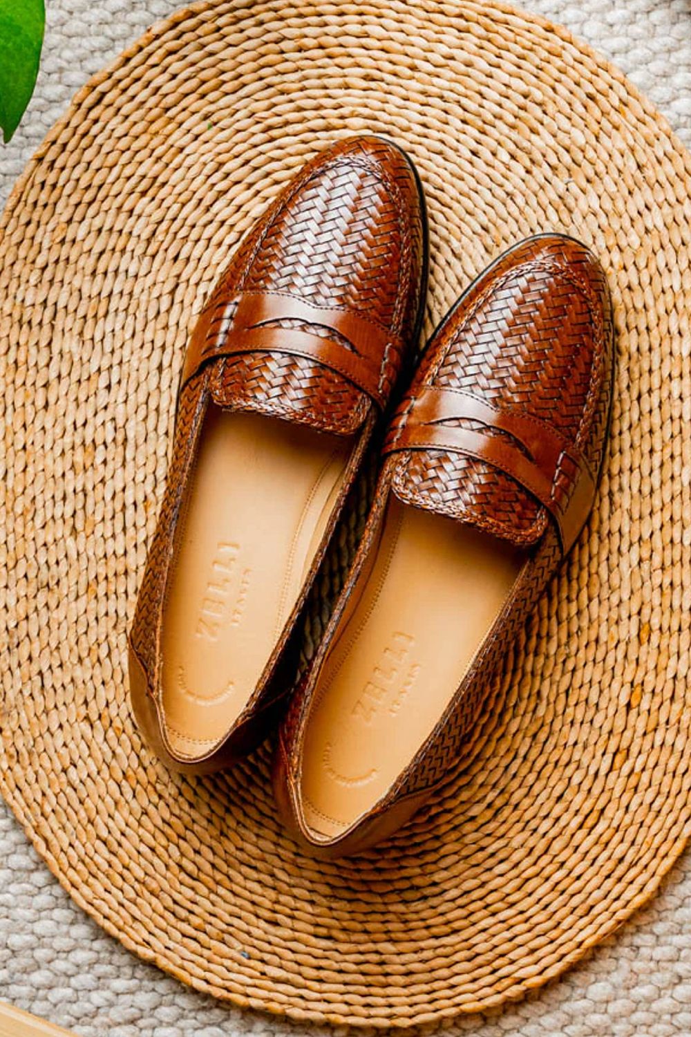 Nicola Woven Italian Calfskin Penny Loafer in Cognac by Zelli Italia