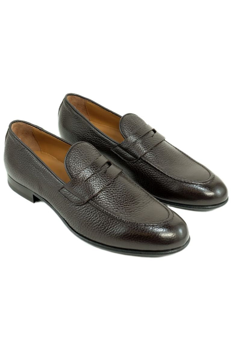 Carlo Italian Pebble Grain Calfskin Dress Penny Loafer in Brown by Alan Payne Footwear