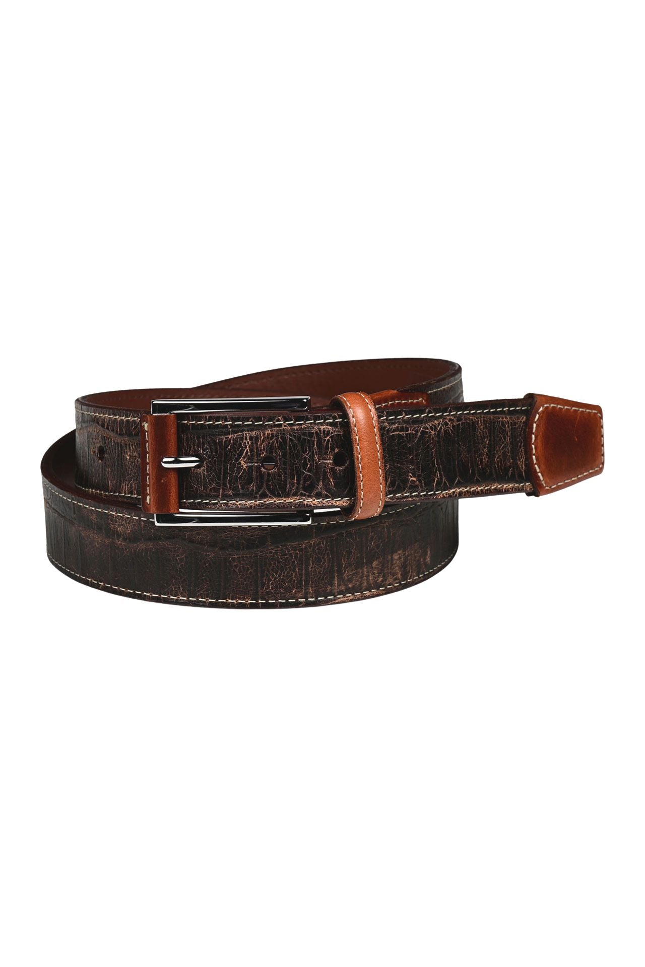 Alligator Tail Embossed Calfskin Leather Belt in Brown by Torino Leather