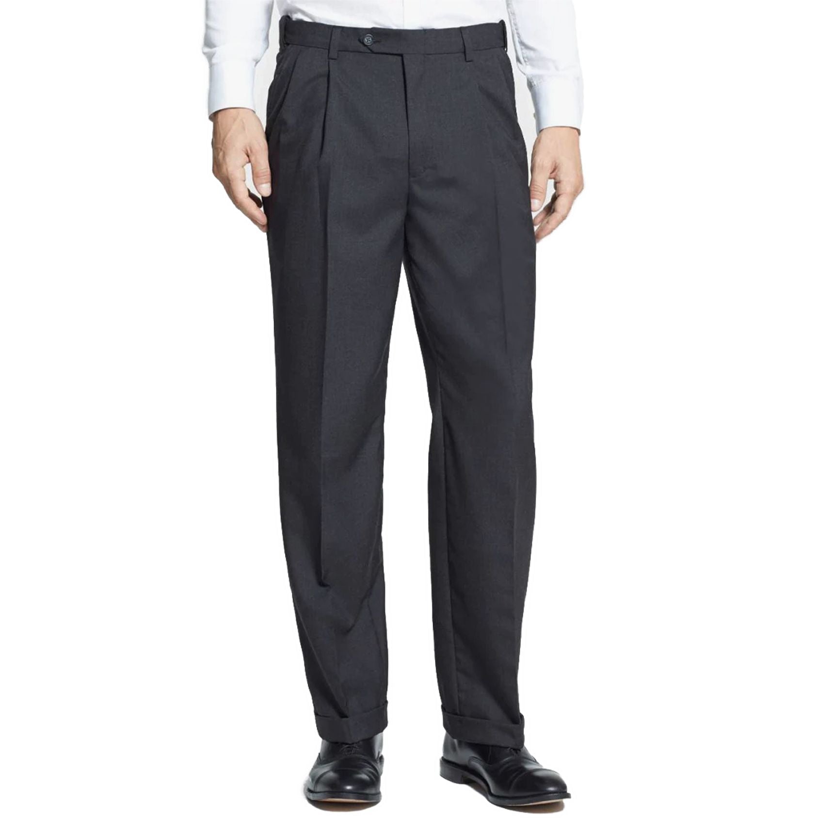 Polyester/Wool Tropical Washable Trouser in Charcoal (Self Sizer Double Reverse Pleat - Regular & Long Rise) by Berle