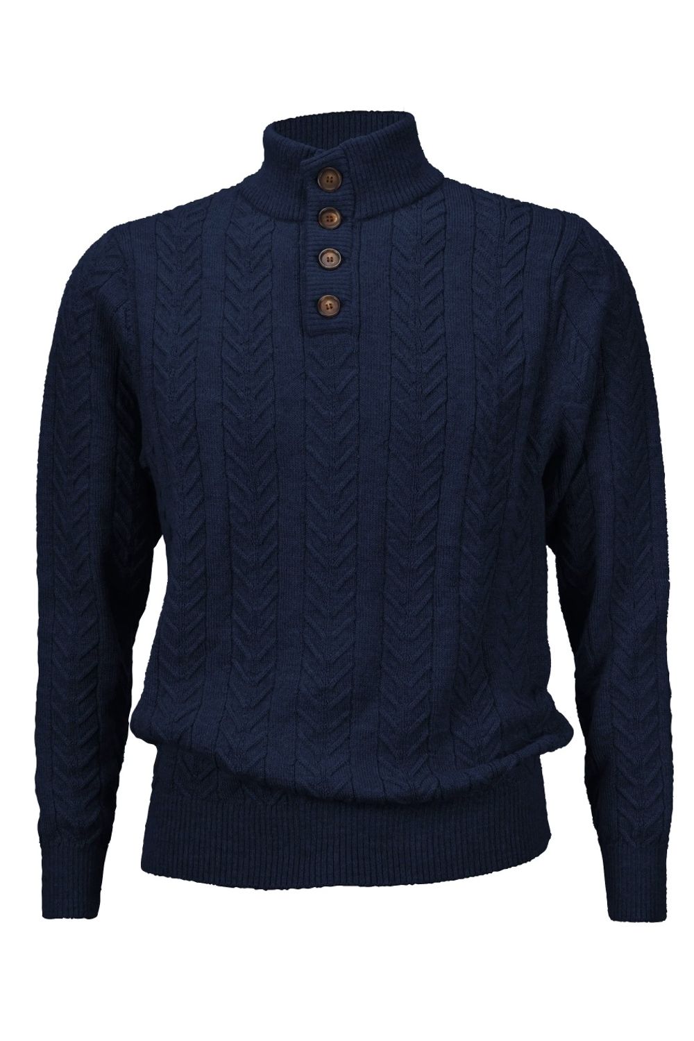 Royal Alpaca Cable Knit Button-Mock Sweater in Midnight Heather by Peru Unlimited