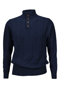 Royal Alpaca Cable Knit Button-Mock Sweater in Midnight Heather by Peru Unlimited