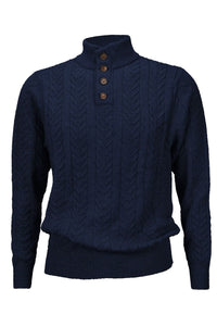 Royal Alpaca Cable Knit Button-Mock Sweater in Midnight Heather by Peru Unlimited