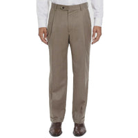 Super 100s Worsted Wool Flannel Trouser in Tan Heather, Size 35 (Milan Double Reverse Pleat) by Berle