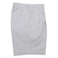 Seersucker Pleated Cotton Short in Grey and White, Size 34 (Ascot Double Reverse Pleat) by Berle