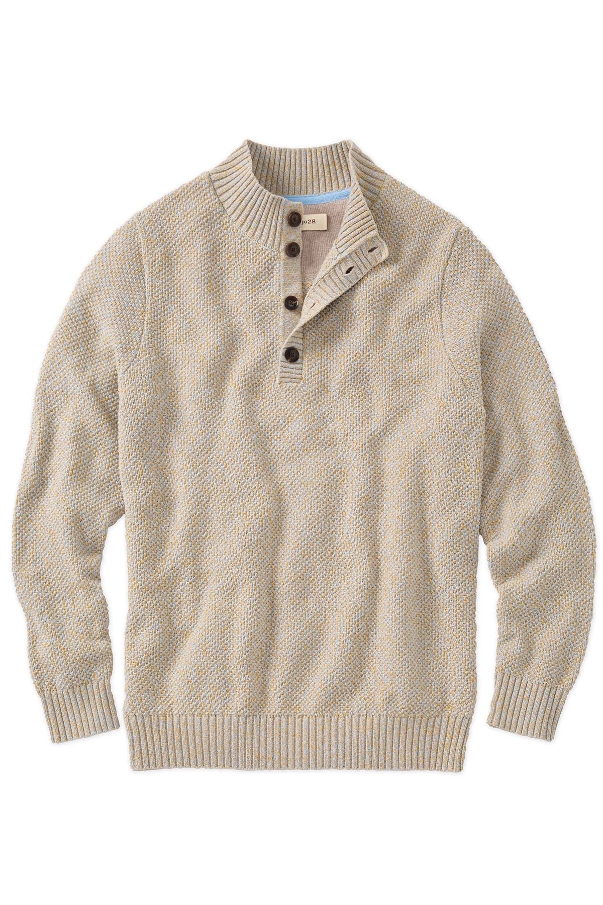 Chenille Button Mock Neck Cotton Sweater in Sand by Borgo28