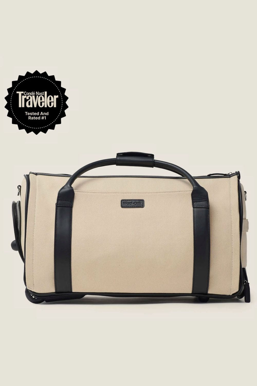 Nova - The Original Garment Roller Duffle in Beige Herringbone Waxed Canvas with Black Leather Trim by Wool & Oak