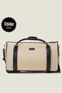 Nova - The Original Garment Roller Duffle in Beige Herringbone Waxed Canvas with Black Leather Trim by Wool & Oak