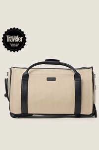 Nova - The Original Garment Roller Duffle in Beige Herringbone Waxed Canvas with Black Leather Trim by Wool & Oak
