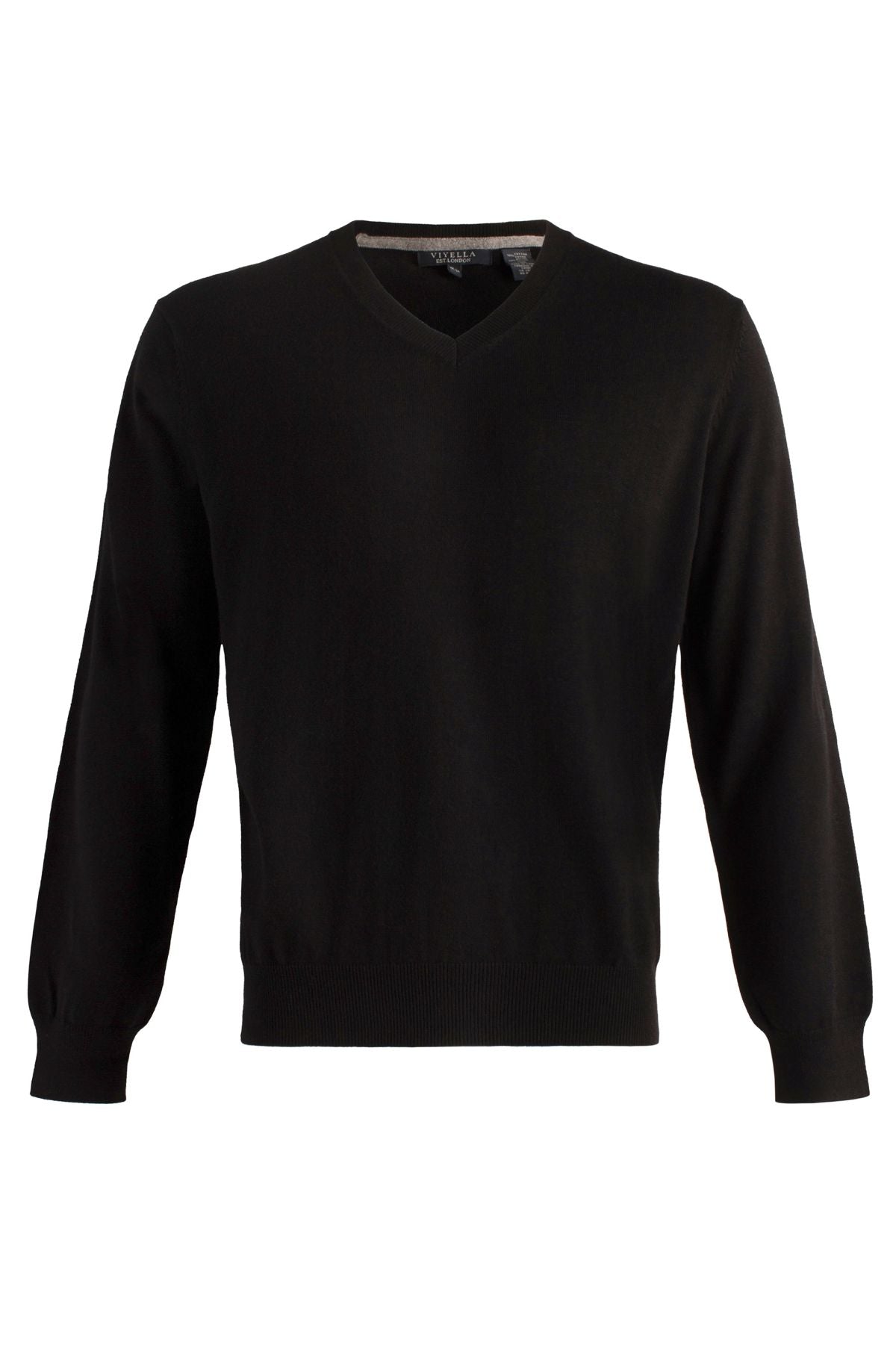 Cotton and Silk Blend Elbow Patch V-Neck Sweater in Black by Viyella