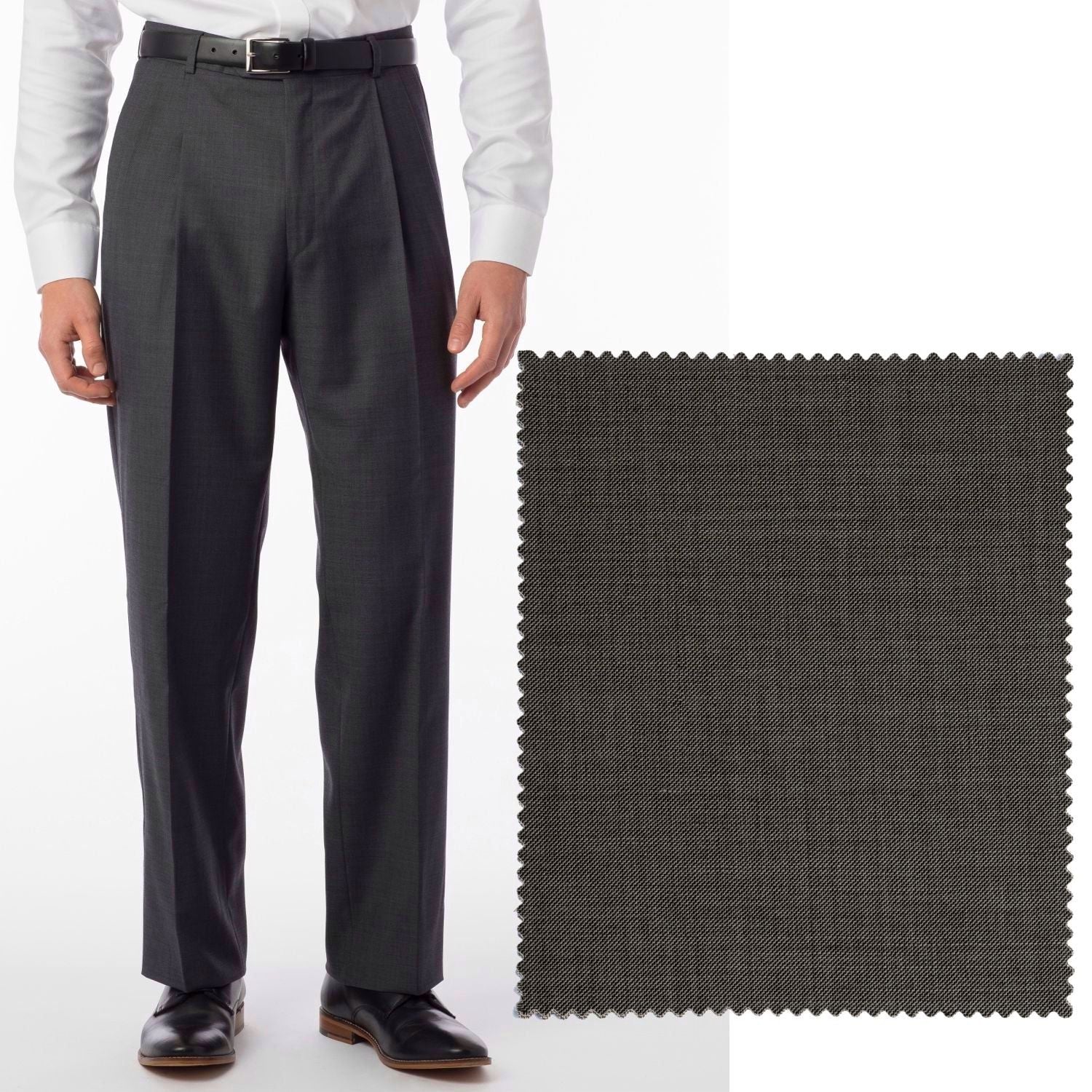 Sharkskin Super 120s Worsted Wool Comfort-EZE Trouser in Mid Grey, Size 35 (Manchester Pleated Model) by Ballin