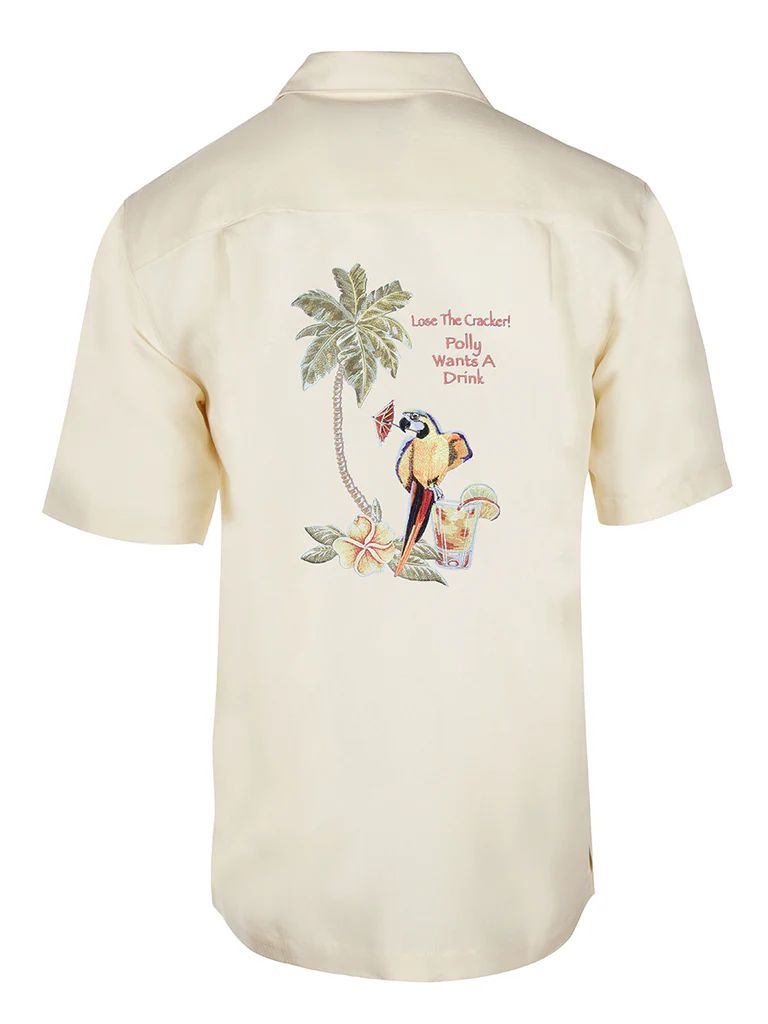 'Polly's Drink' Embroidered Short Sleeve Resort Hawaiian Shirt in Ivory by Weekender