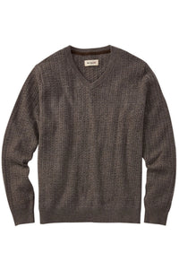 Fine Merino Wool Cable Knit V-Neck Sweater in Grey-Brown by Borgo28