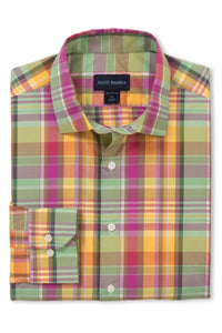 Weekend Plaid Cotton Sport Shirt in Sage and Berry Multi by Scott Barber