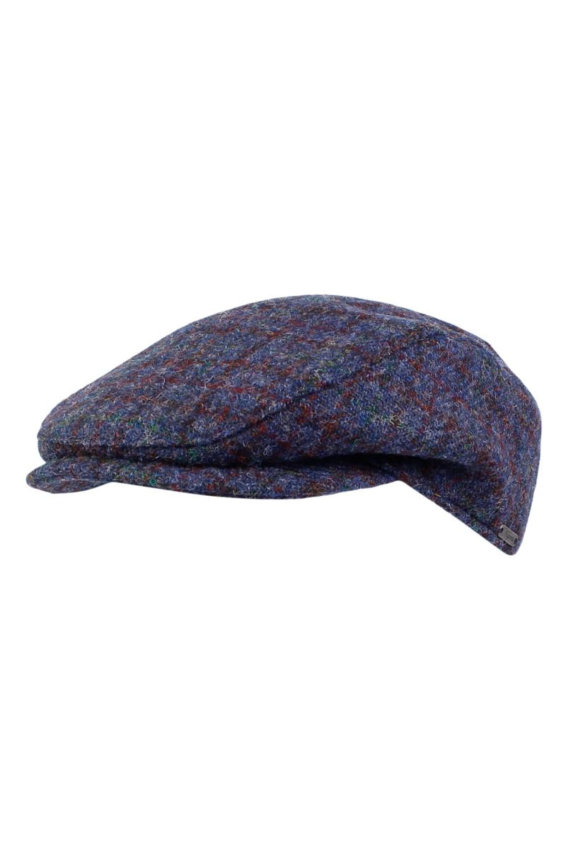 Ivy Slim Harris Tweed Wool Cap in Dark Blue Mélange Plaid by Wigens