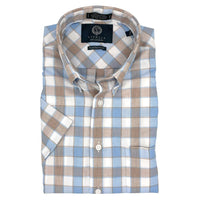 Blue and Beige Plaid Short Sleeve Sport Shirt by Viyella