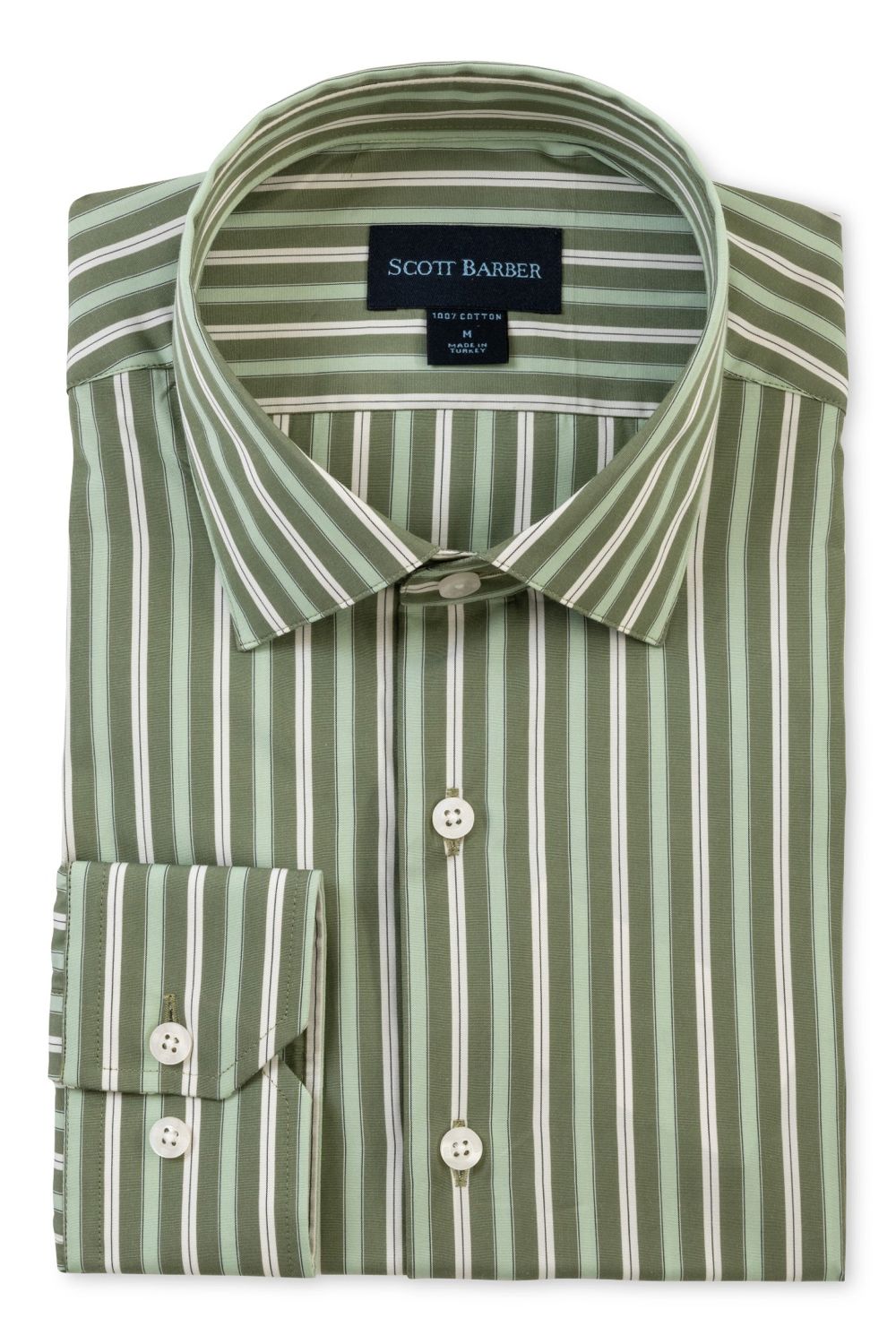 Fine Poplin Multi Stripe Cotton Sport Shirt in Sage by Scott Barber