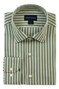Fine Poplin Multi Stripe Cotton Sport Shirt in Sage by Scott Barber