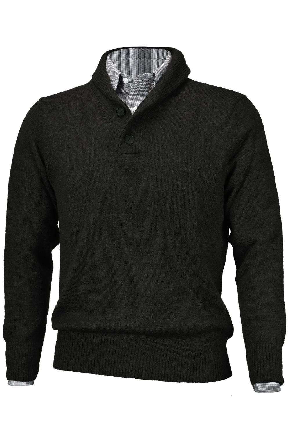 Royal Alpaca 2-Button Shawl Collar Sweater in Charcoal Heather by Peru Unlimited