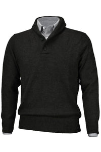 Royal Alpaca 2-Button Shawl Collar Sweater in Charcoal Heather by Peru Unlimited