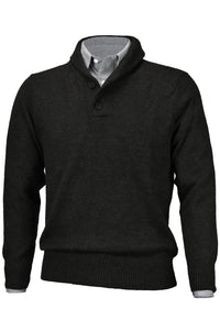 Royal Alpaca 2-Button Shawl Collar Sweater in Charcoal Heather by Peru Unlimited