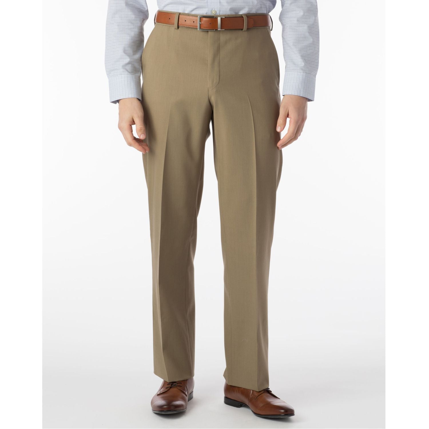 Super 120s Wool Travel Twill Comfort-EZE Trouser in Khaki, Size 38 (Dunhill Traditional Fit) by Ballin