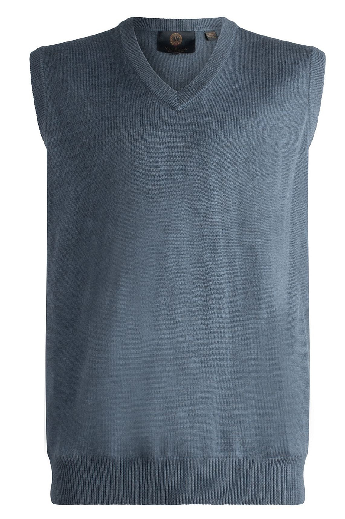 Extra Fine 'Zegna Baruffa' Merino Wool V-Neck Sleeveless Sweater Vest in Blue Mix by Viyella