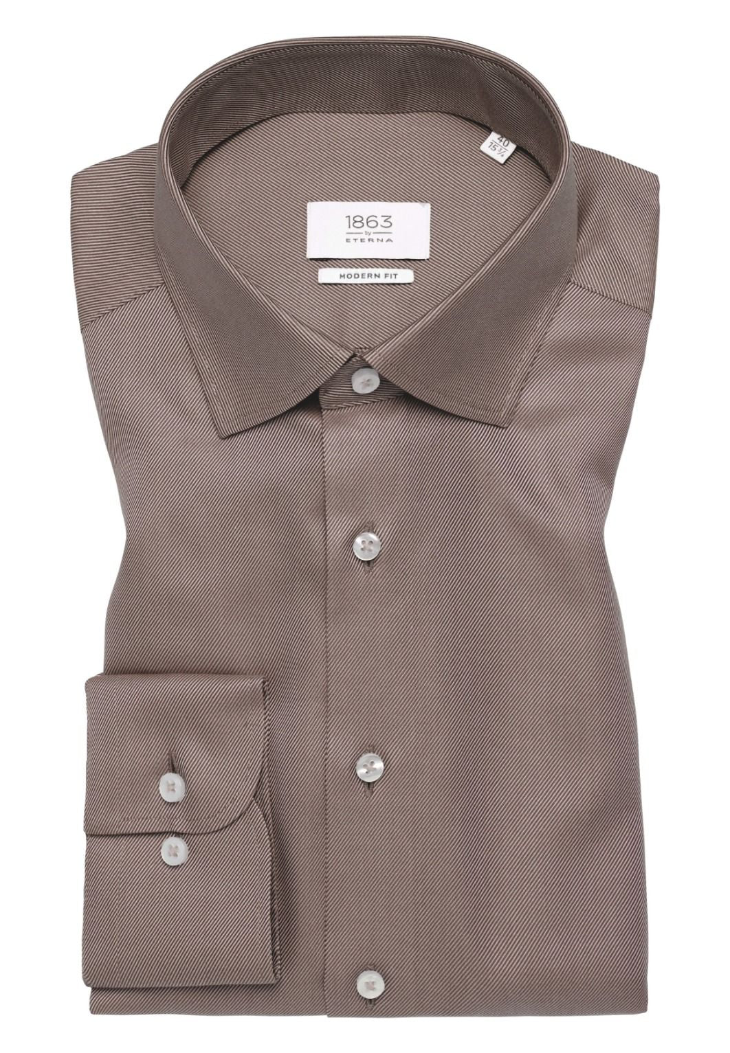'Royal Twill' In Brown - Modern Fit - Two Ply Cotton Twill Dress Shirt with Kent Collar by Eterna 1863